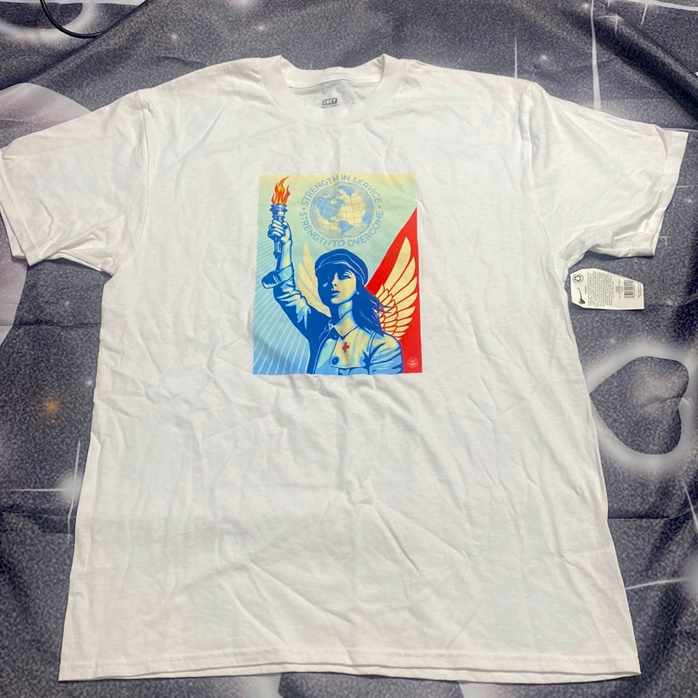 Obey Nurse White Tee size Large